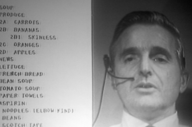 Figure 3: Doug Engelbart presenting the mother of all demos. (SRI International, via the Doug Engelbart Institute.)